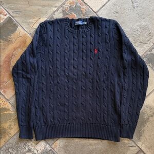 Polo by Ralph Lauren Women’s Cotton Dark Blue Cable-Knit Sweater, Size Large